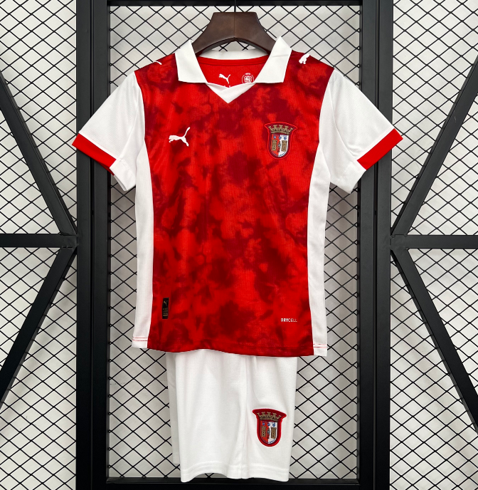 2025-26 Sporting de Braga Kids Home Soccer Kits Shirt With Shorts